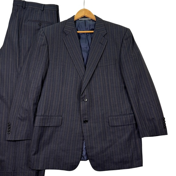 VTG Hickey Freeman Madison Mens 44S Navy Blue Pinstripe 2 Piece Wool Suit 40x27‎ - Picture 1 of 16